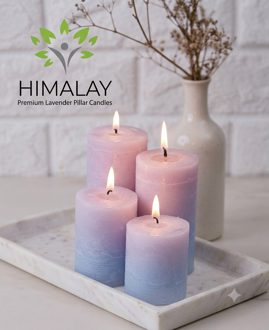Himalay Modern Lavender Scented Pillar Candles Set of 4 | Long Burning Smokeless Wax Candles for Home Décor, Relaxation, Meditation, Spa & Wedding Decoration