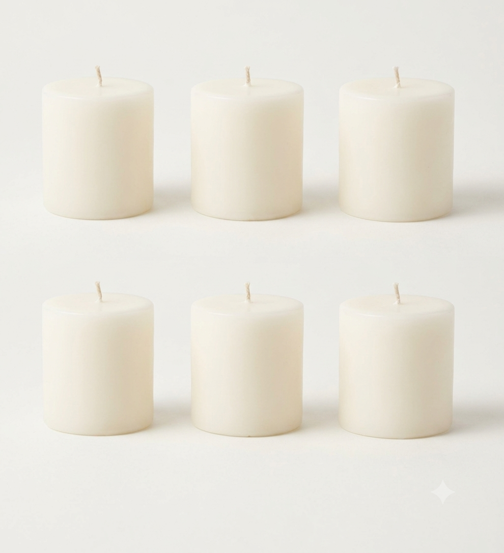 Himalay Modern Pillar Candle | Size 2x2 Inch | Unscented, Smokeless, Dripless Pillar Candle | 12 Hours Burning Time | White Candle | Home Decor | Spa Candle (Pack of 6) (White)