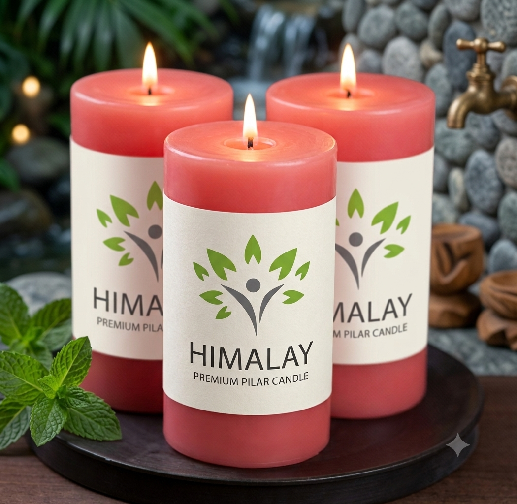Himalay Modern Unscented Pillar Candles Set of 3 | 90 Hrs Each | 3X6 inch Smokeless & Dripless Wax Candles for Home Decor | (Extra Large, Red)