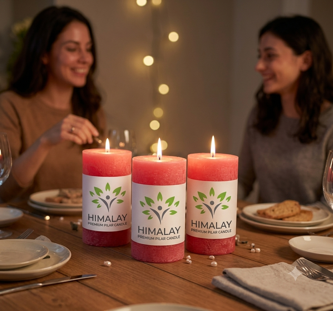 Himalay Modern Unscented Pillar Candles Set of 3 | 90 Hrs Each | 3X6 inch Smokeless & Dripless Wax Candles for Home Decor | (Extra Large, Red)