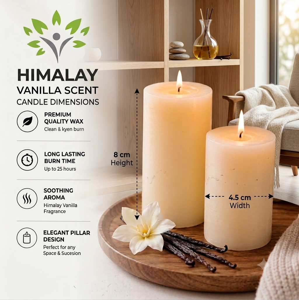 Himalay Modern Vanilla Caramel Scented Pillar Candles | Set of 2 | 25 Hours Burn Time Each | Smokeless Paraffin Wax Candles | Long Lasting Fragrance | Decorative Candle for Home Décor & Gifts